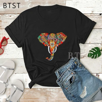 

Elephant Ethnic Pattern Colourful T Shirt Grunge Harajuku Aesthetic Tshirt Women Ulzzang Graphic 90s T-Shirt Clothes Streetwear