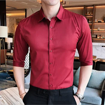 

Men's Business Shirt Short Sleeves Turn-down Collar Tuxedo Shirt Shirt Men Shirts Big Size British Style Slim Solid Sleeve Shirt