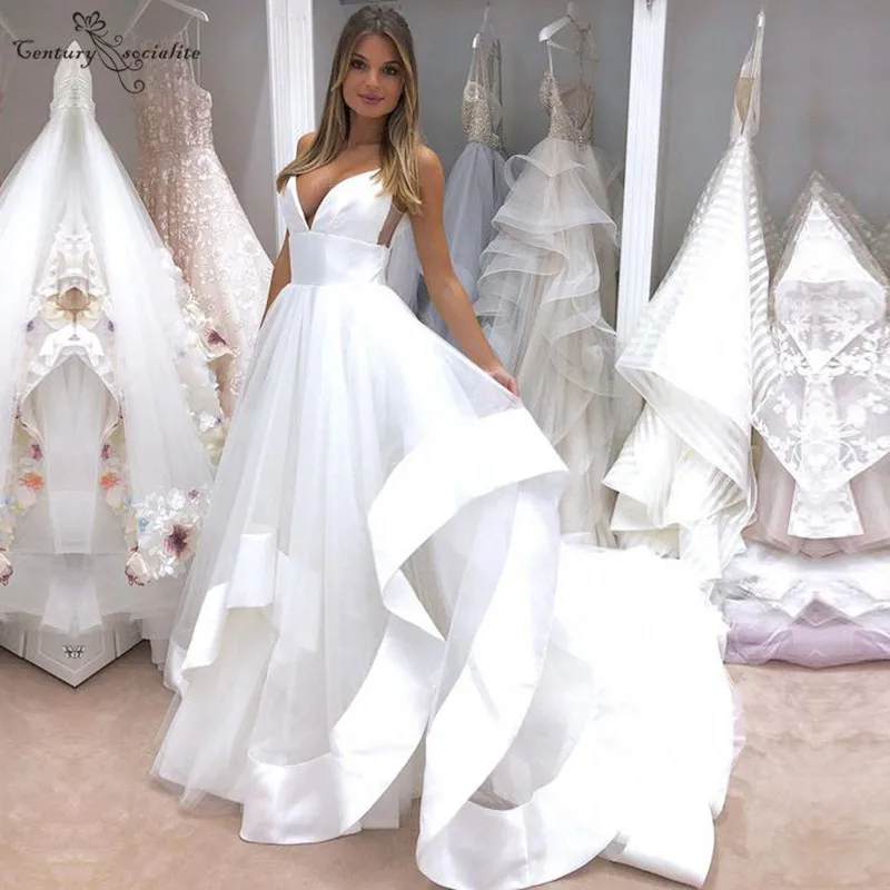 Vestido De Noiva Свадебные платья с оборками и v-образным вырезом на спине пышные мягкие тюлевые свадебные платья, свадебное платье на заказ