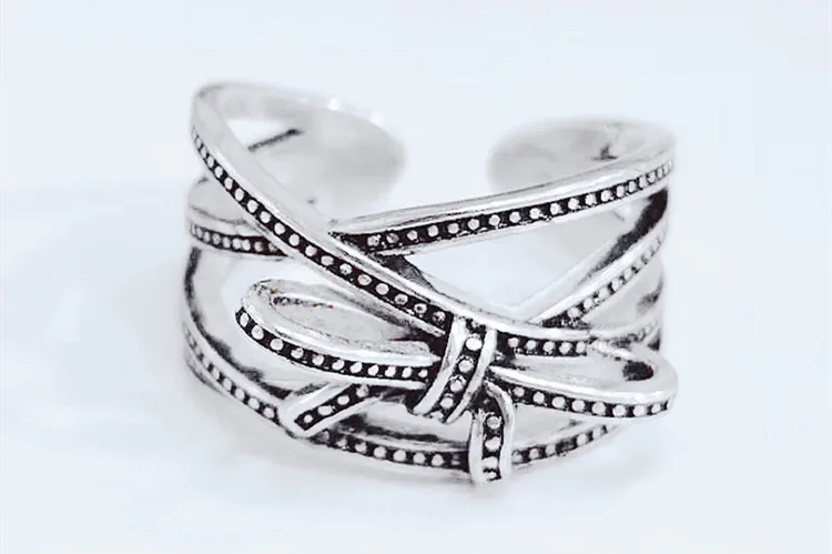 DreamySky Bohemian Ethnic 925 Sterling Silver Bow Rings for Women Bridal Wedding Vintage Open Finger Rings Christmas Gifts