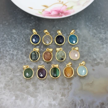 

Multiple choice Faceted Oval Shape Gems Pendants，5pcs/lot，Natural Stones Plated gold bail jewelry Bracelet Wholesale 10x12mm
