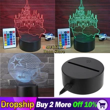 Абс акрил черный 3D светодиодный светильник ночник база USB кабель дистанционное управление новые зажигалки база гаджеты Emote спальня США дропшиппинг 4D