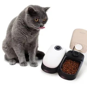 

Pet Cat Dog Timing Feeder Automatic Food Dispenser Double Bowl Timer Feeders Dry Food Dispenser Dish Bowl For Cats Dogs