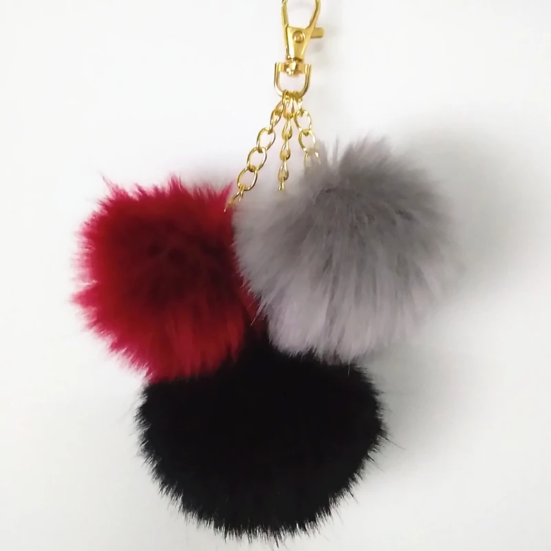 

New 3 Pompon Key Chain 6 cm Fluffy Fake Fur Ball Key Ring Cute Pendant Bag Charming Car Key Holder Personality Gifts