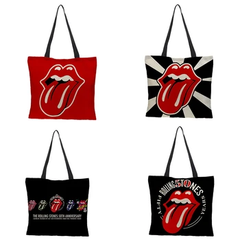 

Customized high-grade linen shopping bag shoulder bag character pattern double-sided printing foldable reusable casual 43*43cm