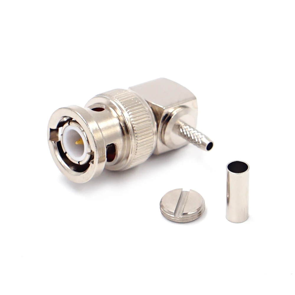 10PCS BNC Männlichen Q9 Stecker RF Coax Stecker Fenster Crimp RG316,RG174,LMR100 90 Grad Vernickelt – Detail 1