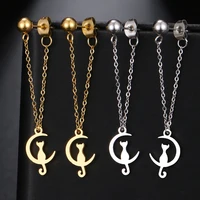 Stainless Steel Earrings Fashion Simple Metal Chain Personality Moon Cat Animal Back Hanging Drop Earrings For Women Jewelry NEW 5