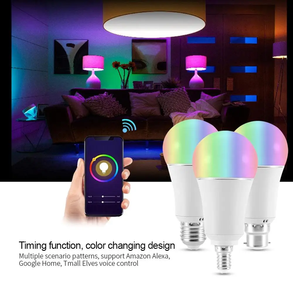 

lampada led E27 E14 B22 AC100-264V 9W RGB+W Smartphone Controlled Smart Lamp Bulbs Wi-Fi LED Light Bulb E14