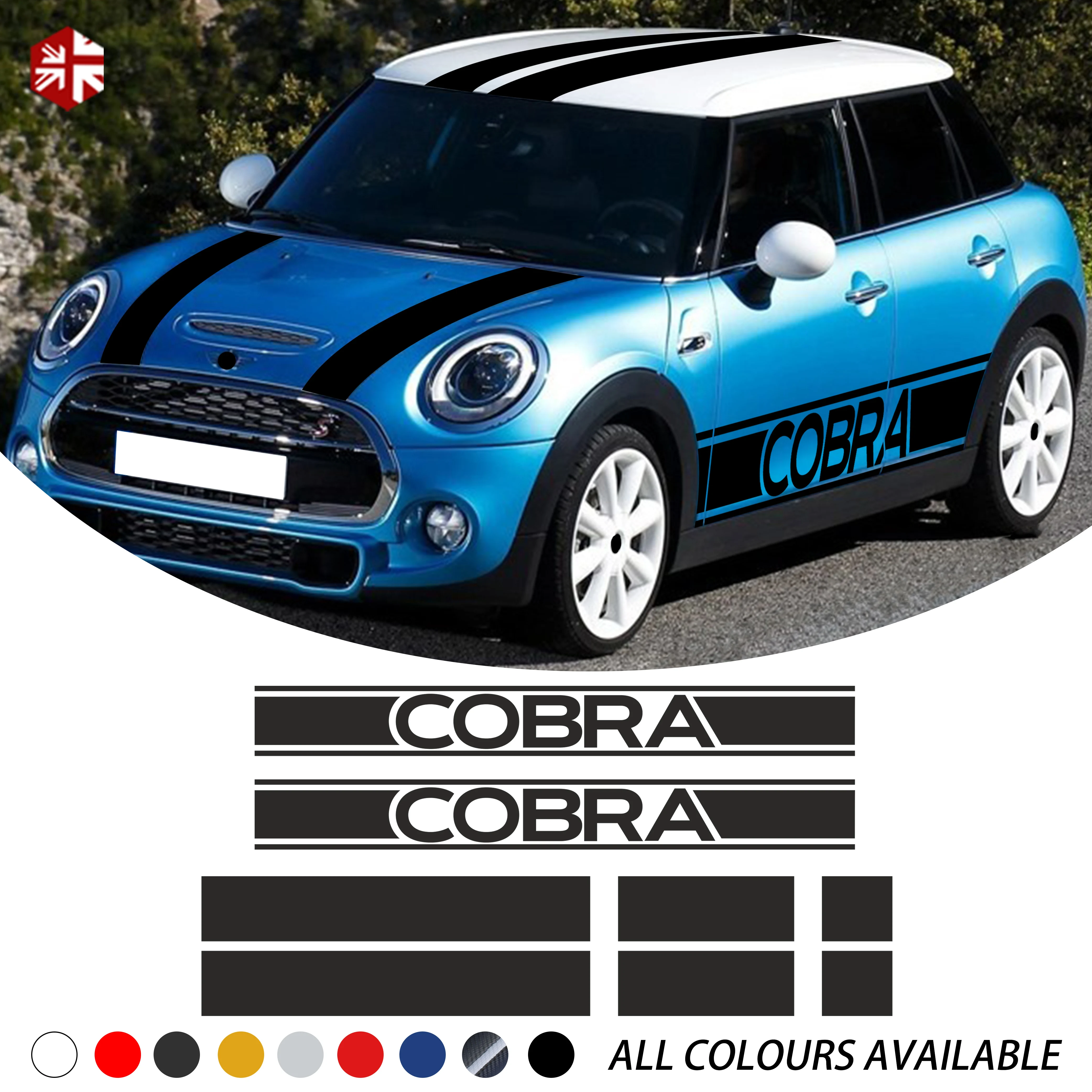 Bonnet Rear Side Skirt Racing Stripes Cobra Decal Stickers for Mini Cooper F55
