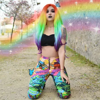 

NCLAGEN Street Vogue Colorful Painting Pants 2020 High Waist Zip Up Trousers Women Hip Hop Harajuku Pantalons Capris Sweatpant