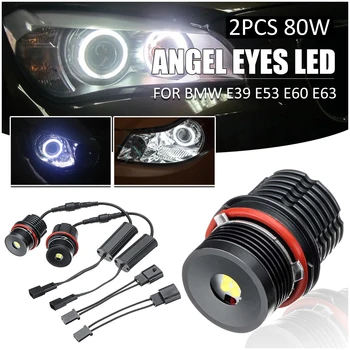 

2pcs 80W Angel Eyes Error Free LED Halo Ring Light Bulbs For BMW E39 E53 E63 Angel Eye Light Bulb Ballast And Canbus