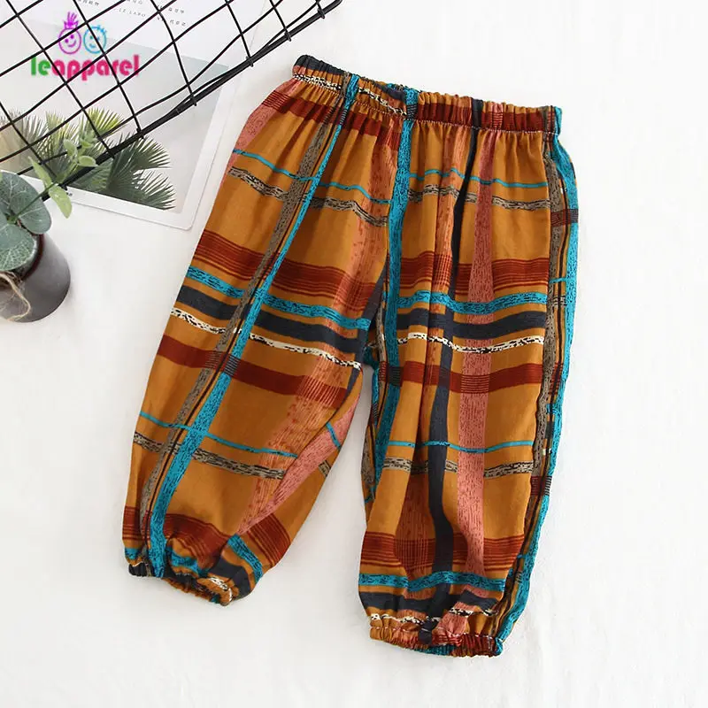 

LEAPPAREL Fashion Boys Girls Lantern Full Pants Elastic Waist Print Casual Prevent Mosquito Outdoor Children Clothes