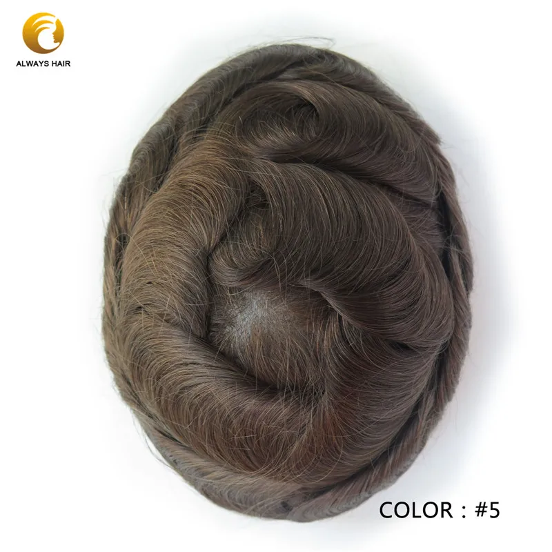 5# Durable Skin Base Indian Human Hair System Man Thickness 0.12-0.14mm PU Toupees Wig for Men Popular Design in Middle East Asia - Парик Цвет: 5#