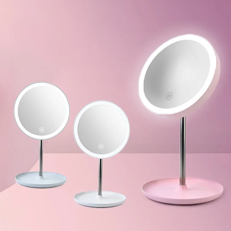 

Creative LED Make-up Mirror Desktop One-Way Mirror Women's Students Three-Color Shining USB Battery Storage Beauty Mirror