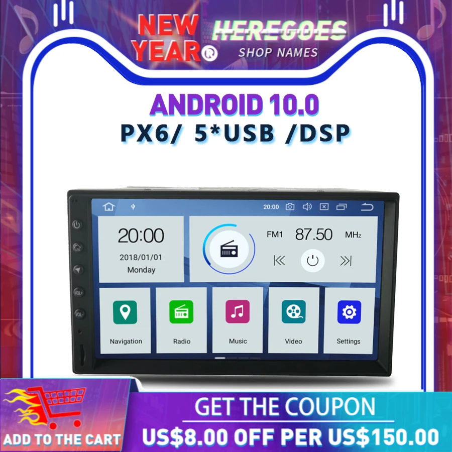 Автомобильный мультимедийный DVD-проигрыватель PX6 IPS DSP Android 10 4 Гб ОЗУ 64 ПЗУ 2 Din с RDS
