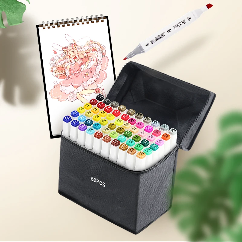 

30/60White Color Set Manga Painting Drawing Marker Pens Alcohol Based Sketch Felt-Tip Brush Pen Art Watercolor Studentn School