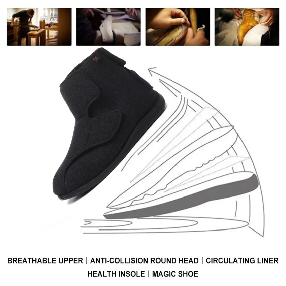Зимняя теплая прогулочная обувь очень широкая регулируемая застежка опухшие ноги артрит отек ортопедическая обувь черная резиновая подошва