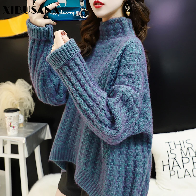 

XIBUSANA Winter Turtleneck Sweater Women Loose Thick Warm Knitting Pullover Tops Female Casual Long Sleeve Jumper Knitwear