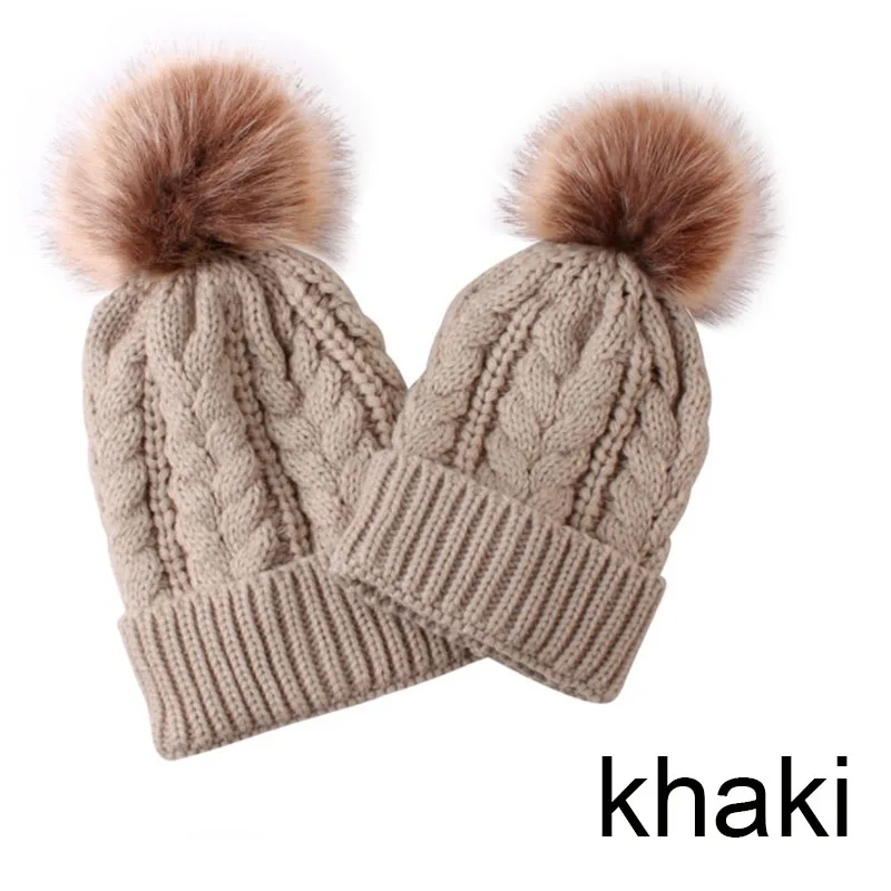 Molixinyu модная шапка для родителей, милая детская пуховая зимняя шапка с двойным шаром для волос, теплая вязаная шапка для мамы и ребенка, вязаная шапка для новорожденных - Цвет: A