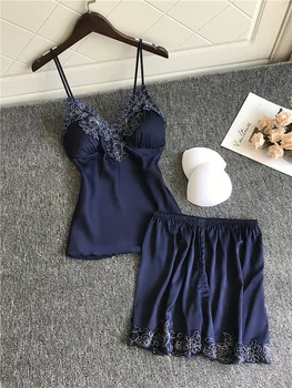 

2pcs/set Sexy Pajamas Sets For Women Sleepwear Cute Soft Nightwear Lingerie Pajamas Sleeveless Sling+Shorts Ladies Homewear