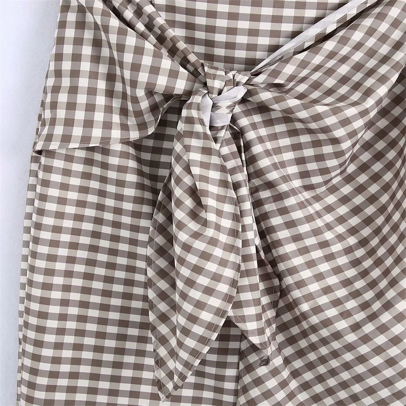 Gonna scozzese marrone 2021 nuova donna estate retrò moda annodata  irregolare frontale divisa Midi gonna elegante|Skirts| - AliExpress