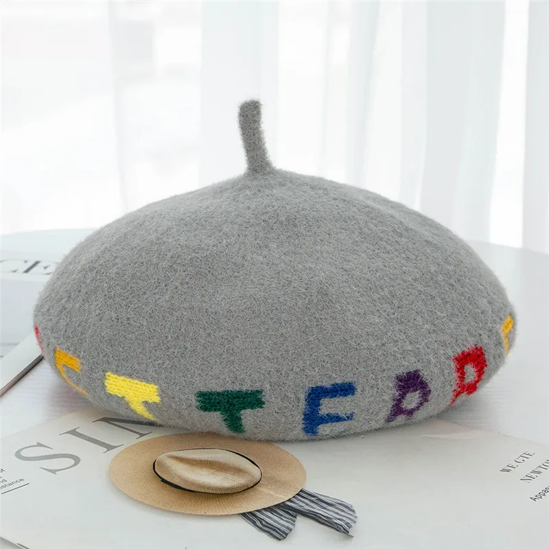 006 JIUCE 035 Модный женский плоский берет Кепка для девочек повседневная шерстяная с буквенным принтом вышивка художника тыква шляпа берет шляпа - Цвет: 006