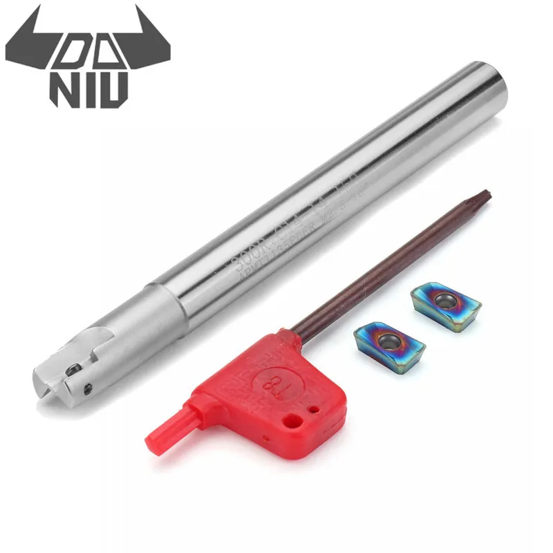 

DANIU Upgrade 300R 14mm 2 Flute Face Milling Cutter+2pcs HRC58 Blue-Nano APMT1135 Carbide Insert