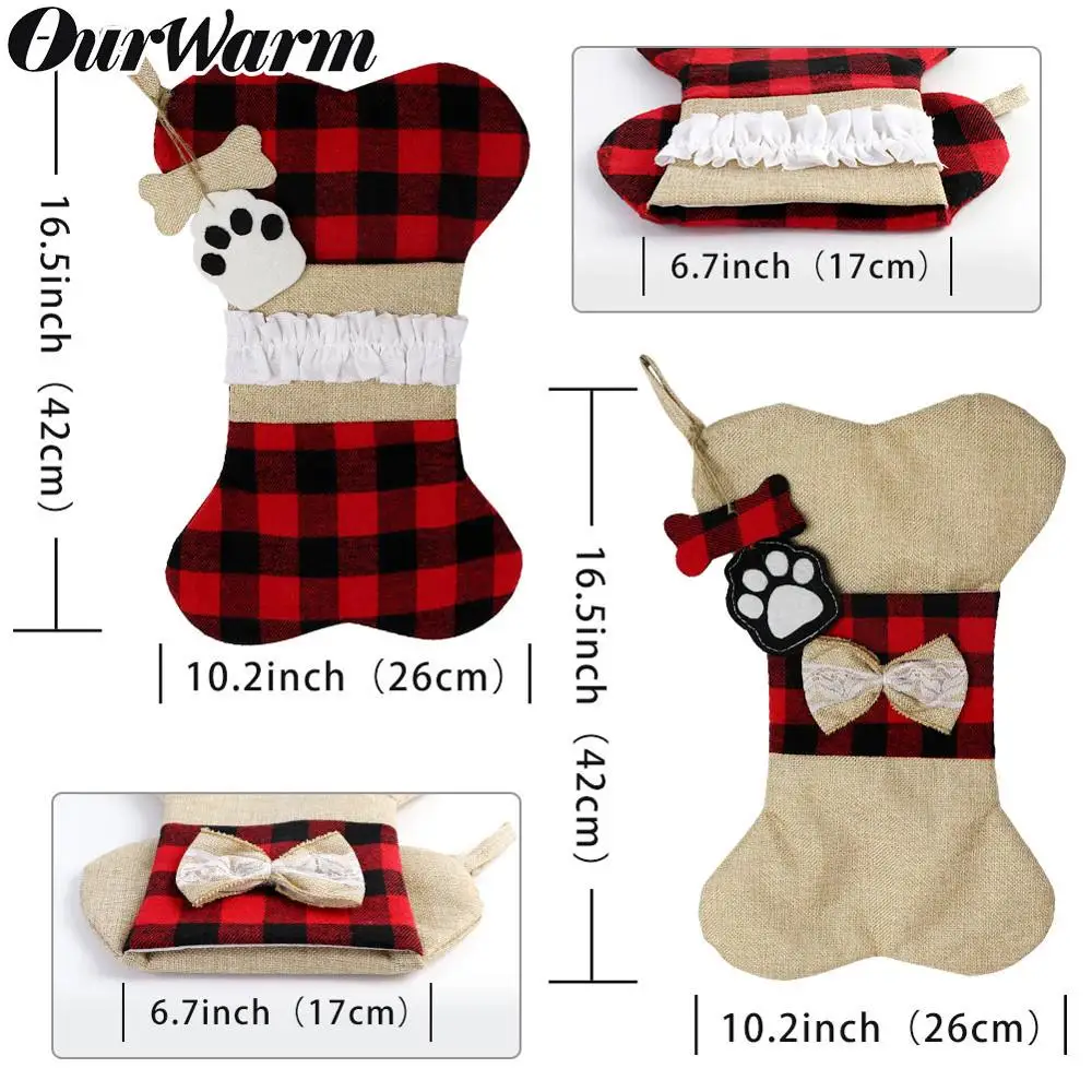 OurWarm, 5 шт., 42*26 см, рождественские чулки с большой собачьей косточкой, клетчатые рождественские чулки для домашних животных, рождественские подарки или игрушки для домашних животных