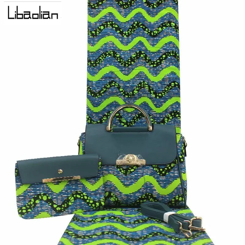 Восковая ткань, сделанная в сумочке, 6 ярдов, набор, африканская, Голландская, восковая ткань с сумочкой, вечерние, F911-23