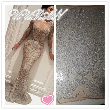

2019 African Lace Fabric High Quality French Net Lace Fabric With Glitter Silver African Lace Fabric For Nigeria Lace Wedding