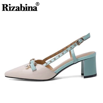 

Rizabina Women Patent Leather Sandals Pointed Toe Bowknot Fashion Spring Summer Shoes Woman Party Female Shoe Size 34-40