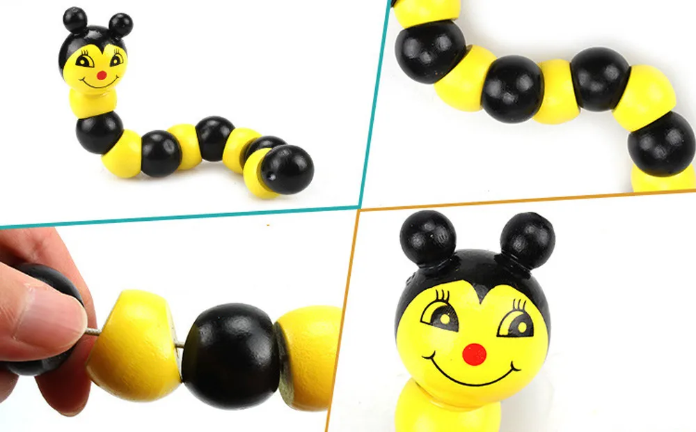 Educational Wooden Toys Cartoon crocodile Kids Cute Puzzle Baby Fingers Flexible Twisting Worm Toy 3d Cartoon Animal toy #A