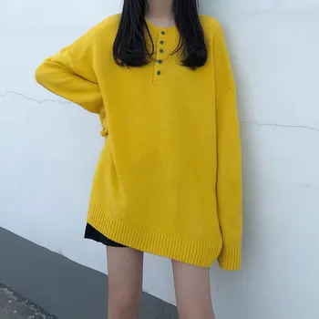 

4 colors 2019 winter korean style harakuju style single breasted buttons warm sweaters womens sweaters and pullovers (X1194)