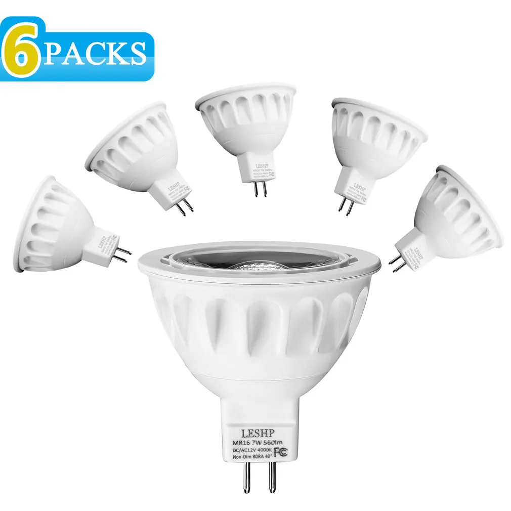 

LESHP White MR16 AC/DC12V 7W LED Spotlight 4000K 560LM Non-Dimmable 40 Degree Beam Angle Compact Size Light Weight