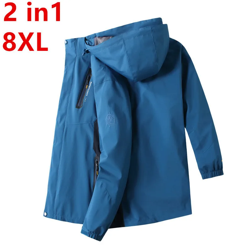 Мужская зимняя флисовая водонепроницаемая куртка размера плюс 10XL 8XL 6XL 5XL 2 в 1