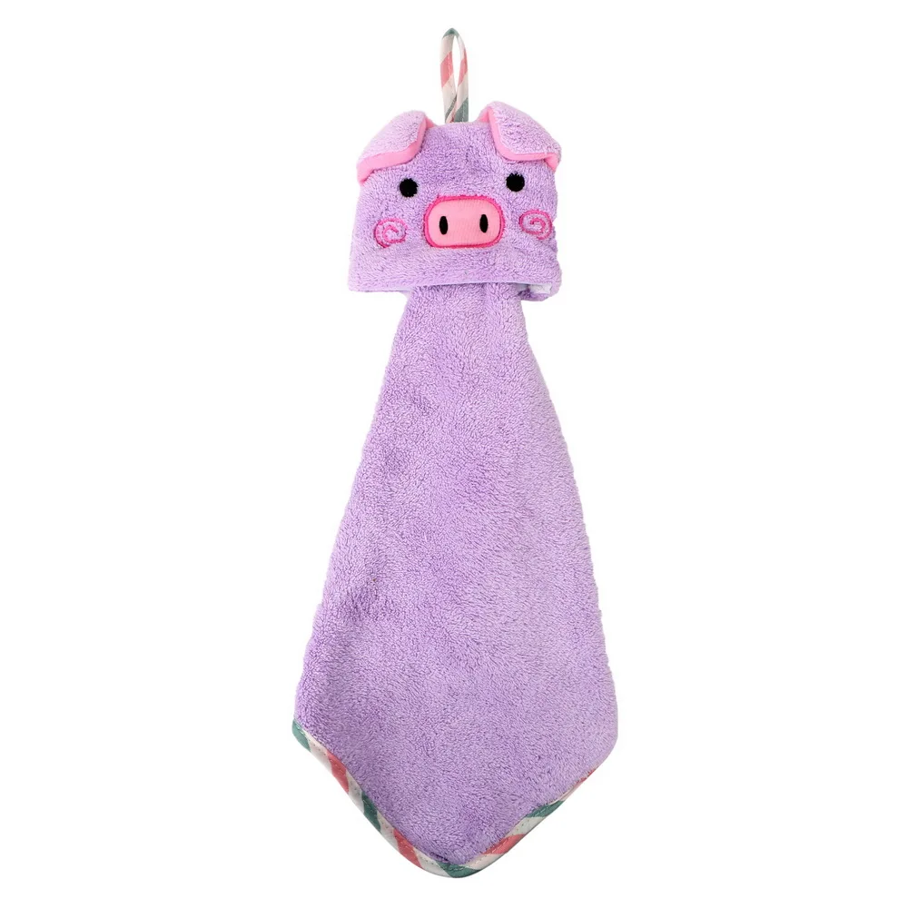 Purple NICEYARD, домашнее полотенце для рук, коралловый флис, кухонные аксессуары, голова свиньи, полотенце для рук, чистящие салфетки, полотенце с мультяшным животным - Color: Purple