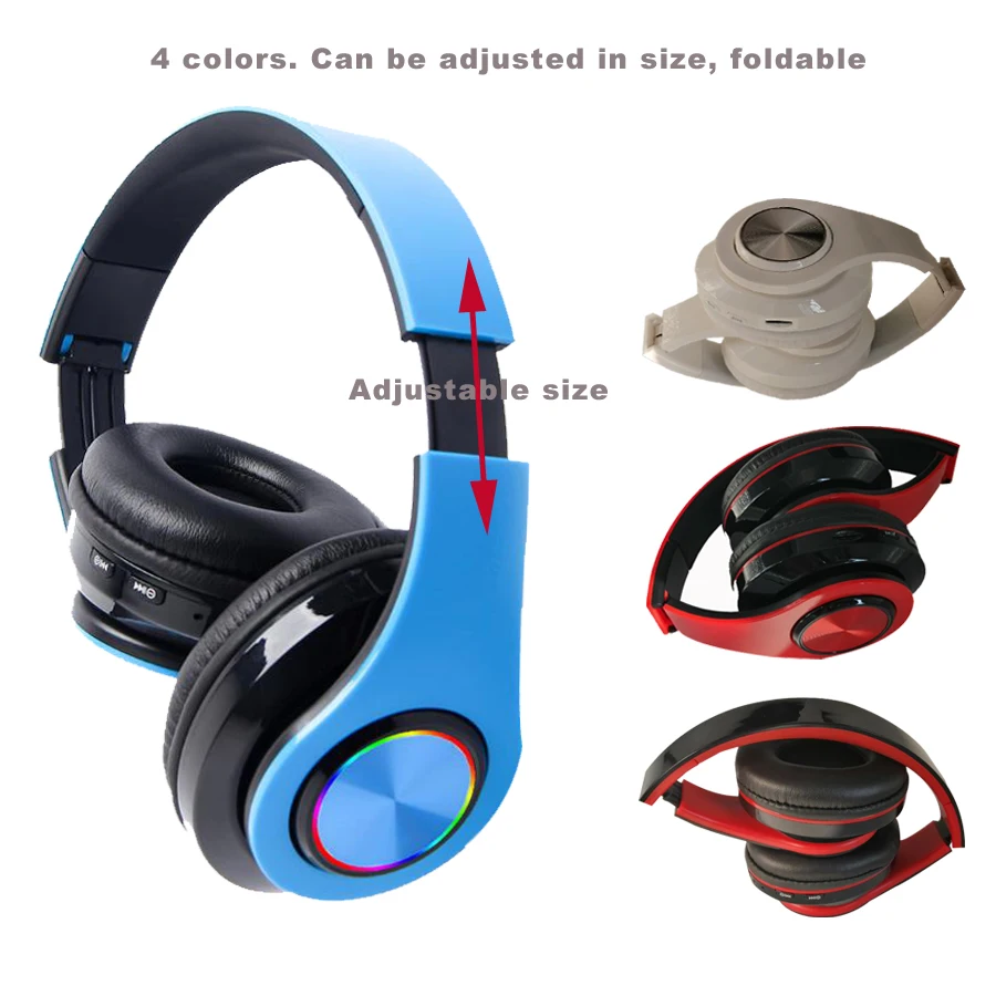 Беспроводные Bluetooth наушники Складная стерео игровая гарнитура Поддержка TF карта светодиодный бас Беспроводные наушники с микрофоном для ПК телефона