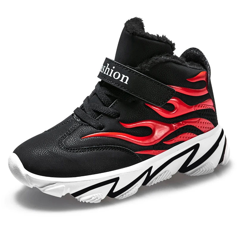 Зимние детские кроссовки для мальчиков, баскетбольные кроссовки с мягкой нескользящей подошвой, дышащие уличные детские кроссовки, баскетбольные кроссовки для мальчиков - Color: Black red