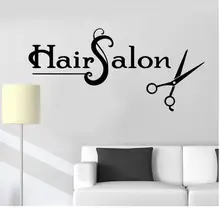 Salão de cabelo decalque da parede do vinil estilo do cabelo tesoura barbearia estilista adesivos mural removbale arte mural para barbeiro windowh956(China)