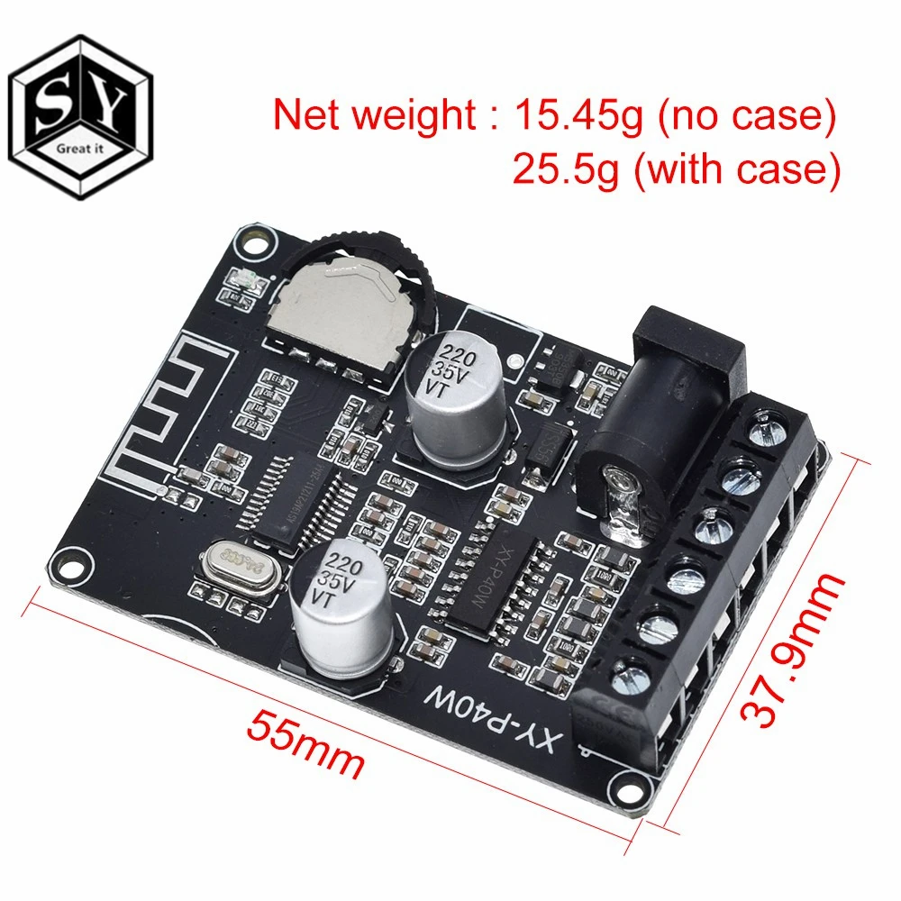 Bluetooth 5,0 стерео аудио усилитель мощности доска 40Wx2 Bluetooth приемник DC 12/24V питания XY-P40W