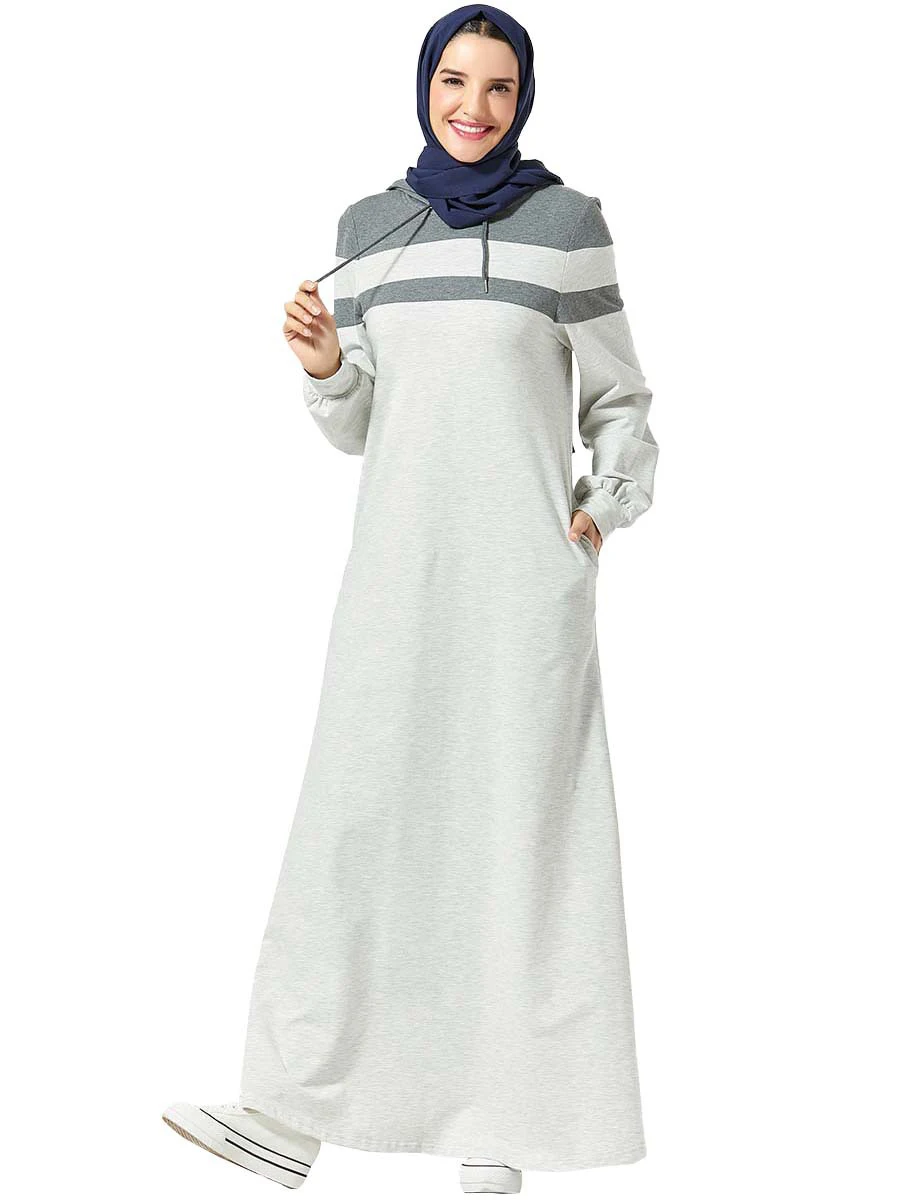 Дубай женский Мусульманский Исламский абайя Спорт с капюшоном кафтан винтажные повседневные женские платья арабский джилбаб Ближний Восток осень длинный рукав халат