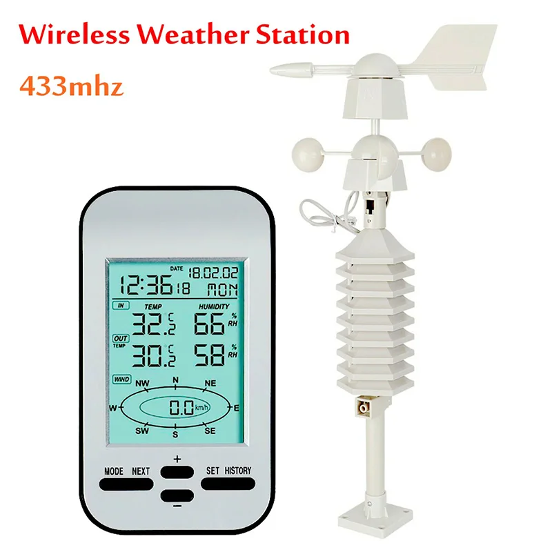 

Economical 433mhz Wireless Weather Station Clock Wind Speed Direction Sensor Temperature ds99