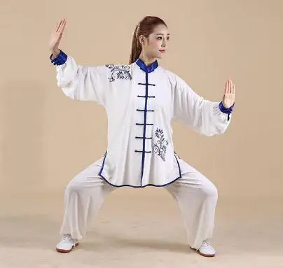 2 шт. китайский набор боевых искусств Taiji kungfu одежда мужской женский бамбуковый Вышитый Костюм для кунг-фу форма для боевых искусств костюм - Цвет: 2pc blue
