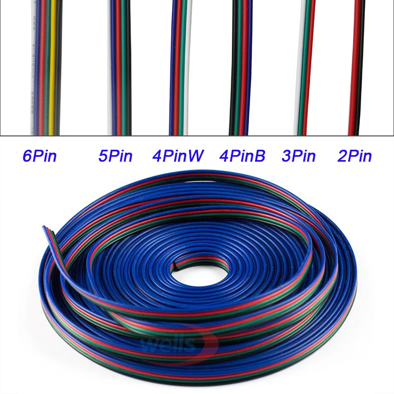 50 метров 22 AWG расширение Электрический кабель 2pin 3pin 4pin 5Pin 6pin провод светодиодный разъем для 5050 WS2812 RGBW RGB CCT