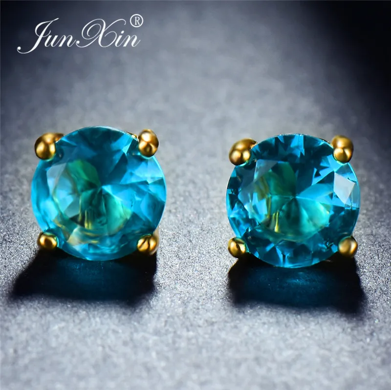 Aquamarine Винтажные женские Кристальные циркониевые серьги-гвоздики, модные черные золотые радужные свадебные серьги, Милые простые женские круглые серьги - Окраска металла: Aquamarine
