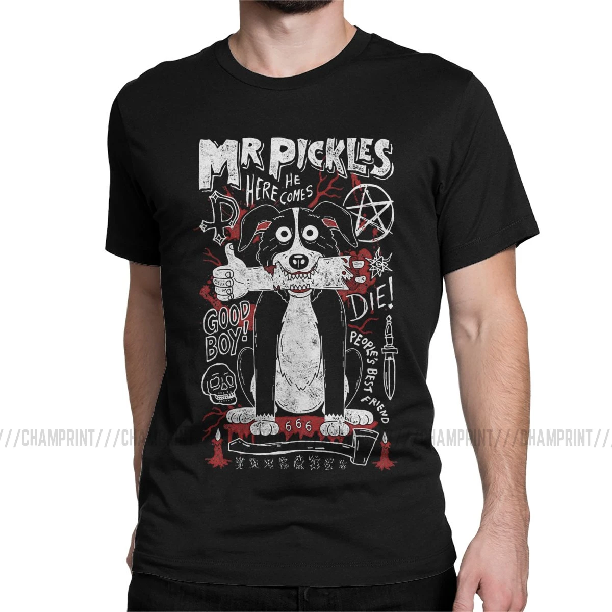 Mr Pickles мужские футболки ТВ взрослые собаки злой сатана забавная футболка с коротким рукавом Хлопок 4XL 5XL 6XL - Цвет: Черный