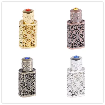

Antiqued Metal Perfume Bottle Arab Style Essential Oils Bottle Container Alloy Royal Glass Bottle Wedding Decoration Gift 3ml