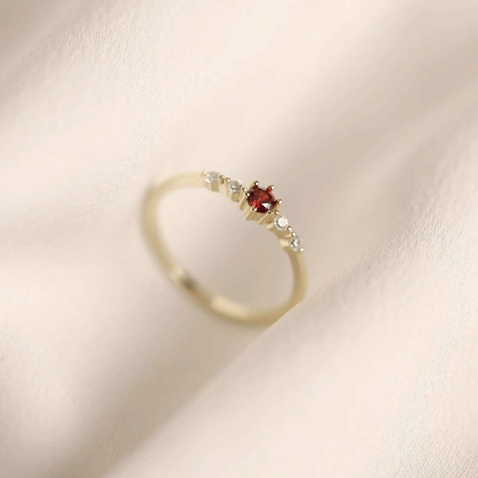 925 Sterling Silver French Simple Red Crystal Ring Women Small Cute Proposal 14k Gold Plated Jewelry Girlfriend Gift - Image 3