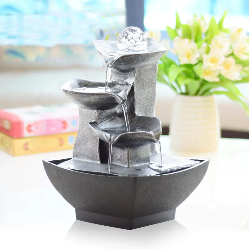 

Vintage Home Decor Indoor Water Fountain Craft Resin Feng Shui Fountain Waterscape Figurine Office Desktop Ornaments