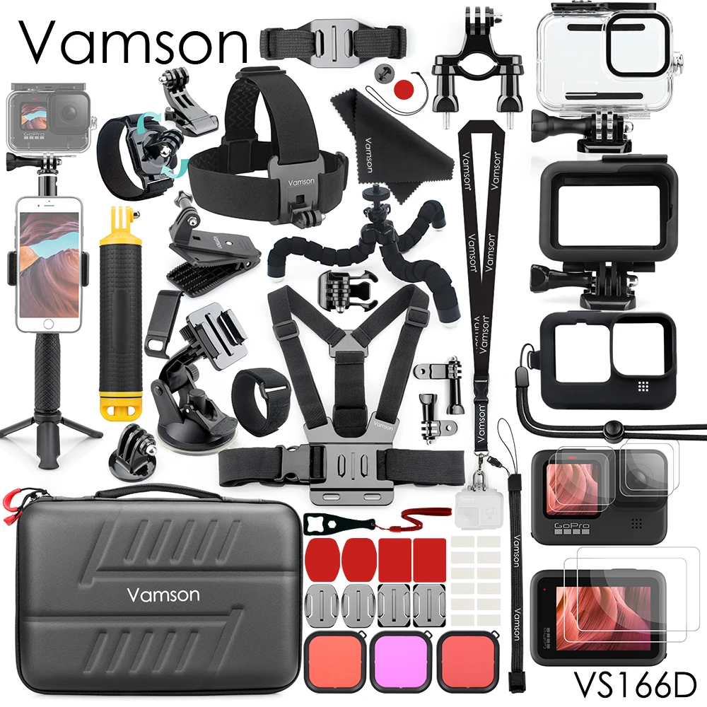 Vamson for Gopro Hero 9 Black Accessories Side Cover Waterproof Housing Case Tripod Mount Monopod for go pro hero 9 VS166